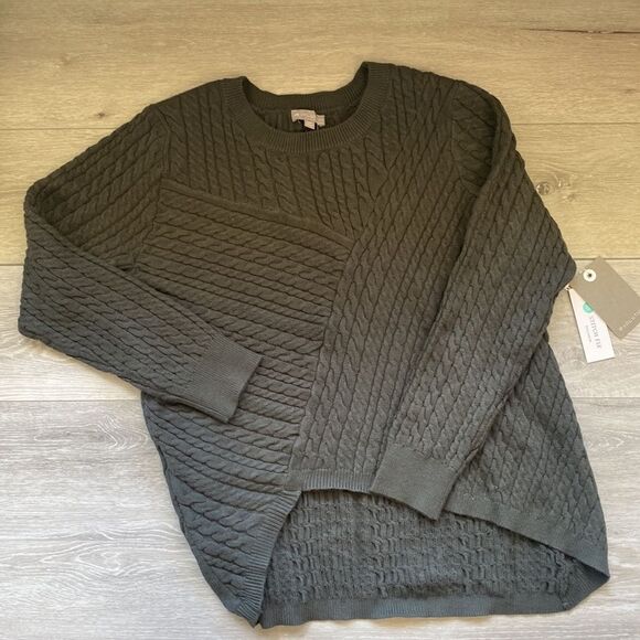 The Evolution Cyrus Aneesa Cable Knit Asymmetric HemSweater Olive Stitch Fix Nwt - Picture 4 of 6
